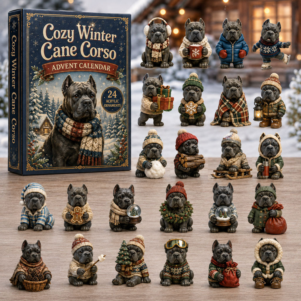 Cane corso i vintermiljö – adventskalender 2026 – bild 1