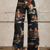 Produktbild – Grace – Denim Western Print Högmidjade Vida Byxor