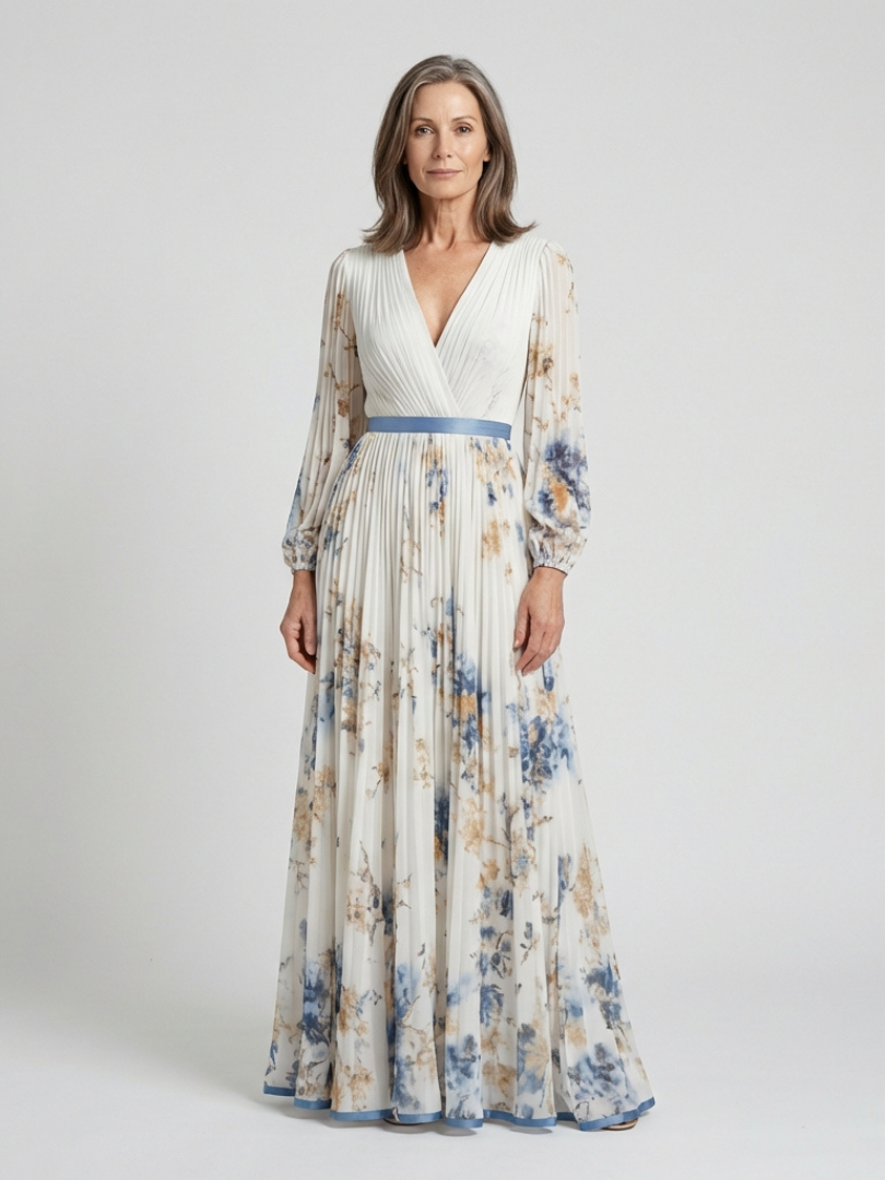 Lavinia | Blommig långärmad maxiklänning