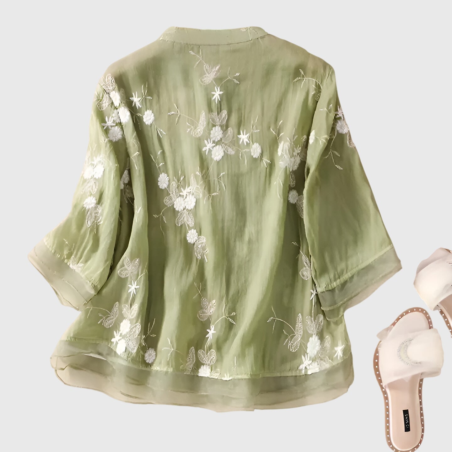 Produktbild – Nellie – Elegant Topp Med Broderade Blommor