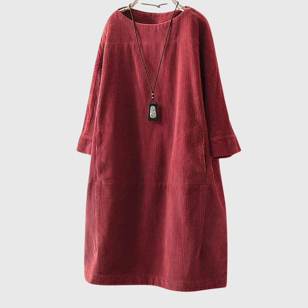 Produktbild – Grace – Avslappnad Corduroy Midi Klänning