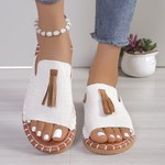 Produktbild – Aria – Damens Slide Sandaler Öppen Tå Fringed Bohemisk Platt