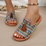 Produktbild – Aria – Damens Slide Sandaler Öppen Tå Fringed Bohemisk Platt