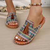 Produktbild – Aria – Damens Slide Sandaler Öppen Tå Fringed Bohemisk Platt