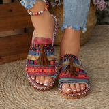 Produktbild – Aria – Damens Slide Sandaler Öppen Tå Fringed Bohemisk Platt