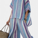 Produktbild – Faelith – Elegant Mauve Pastell Topp & Randiga Linnebyxor