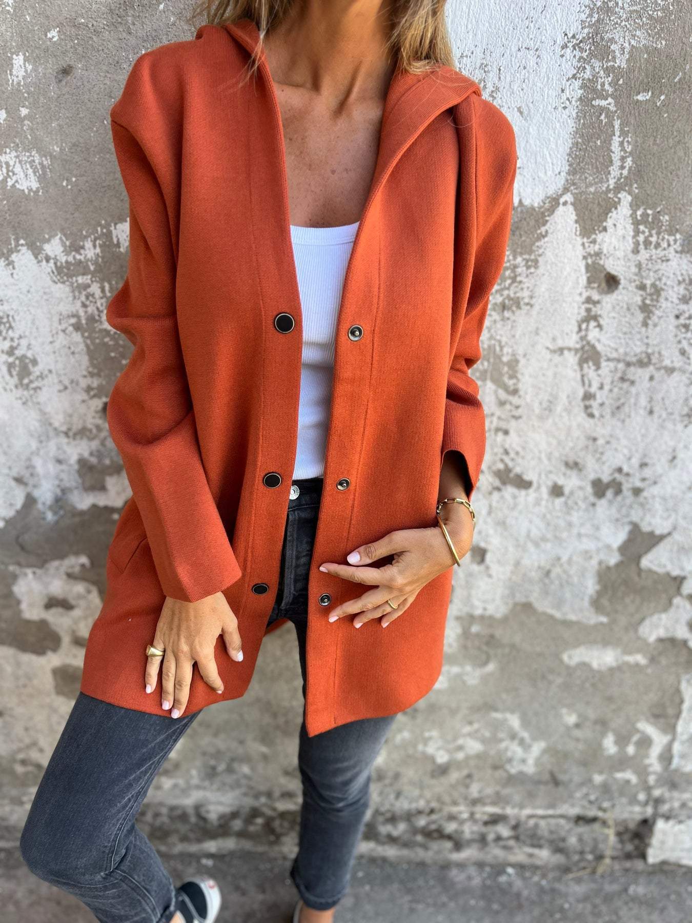 Lång elegant cardigan med huva