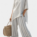 Produktbild – Talvora – Elegant Asymmetrisk Blus & Randiga Byxor
