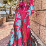 Produktbild – Mia – Maxi Klänning V-Hals Kimono Ärmar Abstrakt Tryck Slits