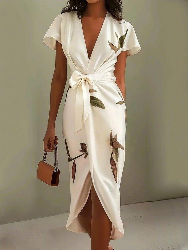 Produktbild – Chloe – Midi Wrap Klänning V-Hals Blommönster
