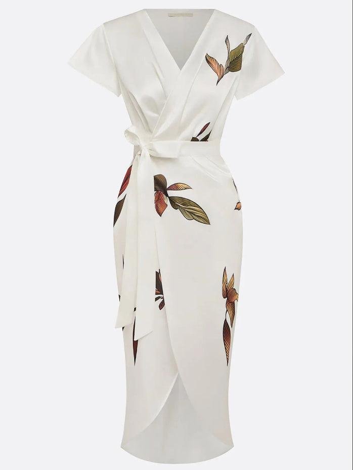 Produktbild – Chloe – Midi Wrap Klänning V-Hals Blommönster