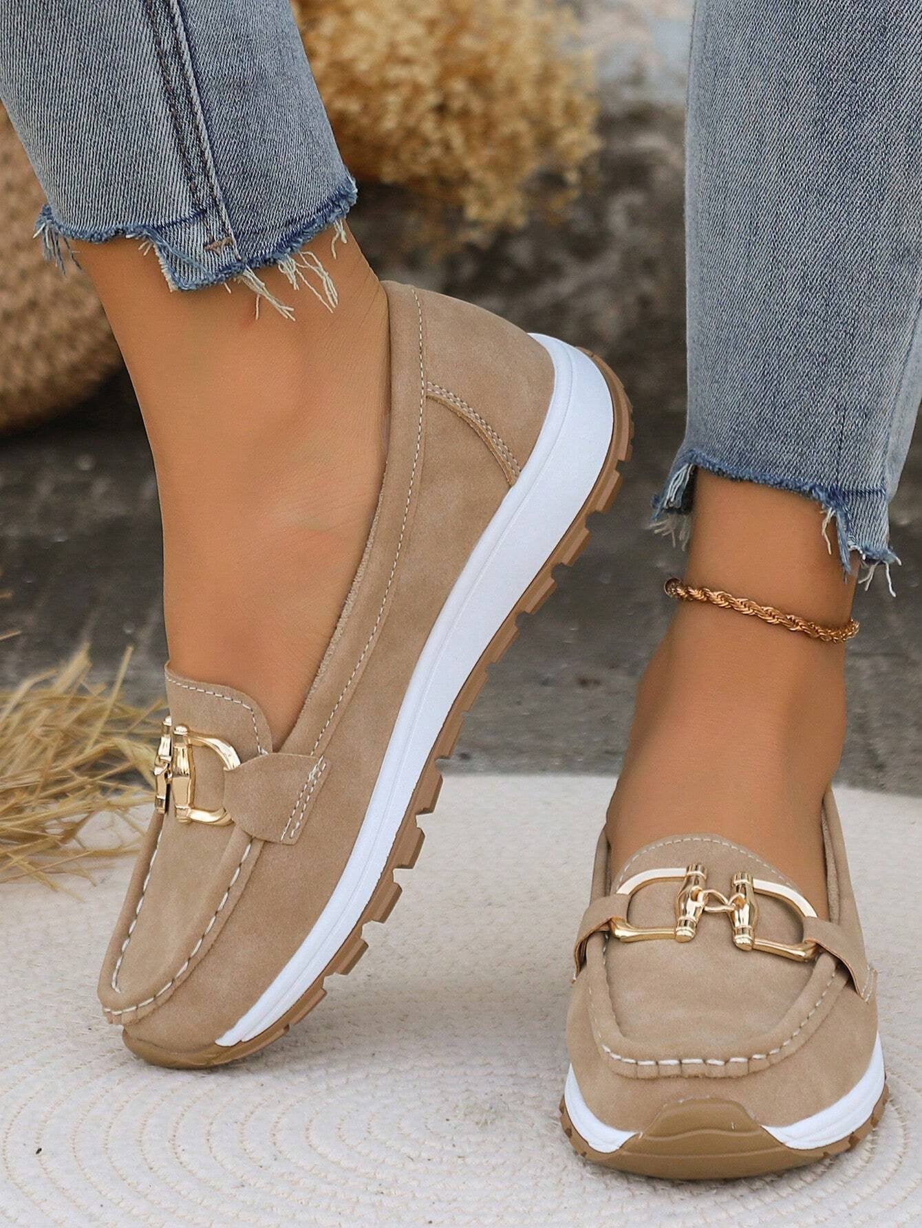 Produktbild – Emma – Damens Platta Loafers Slip-On Spänne Komfort Gångskor