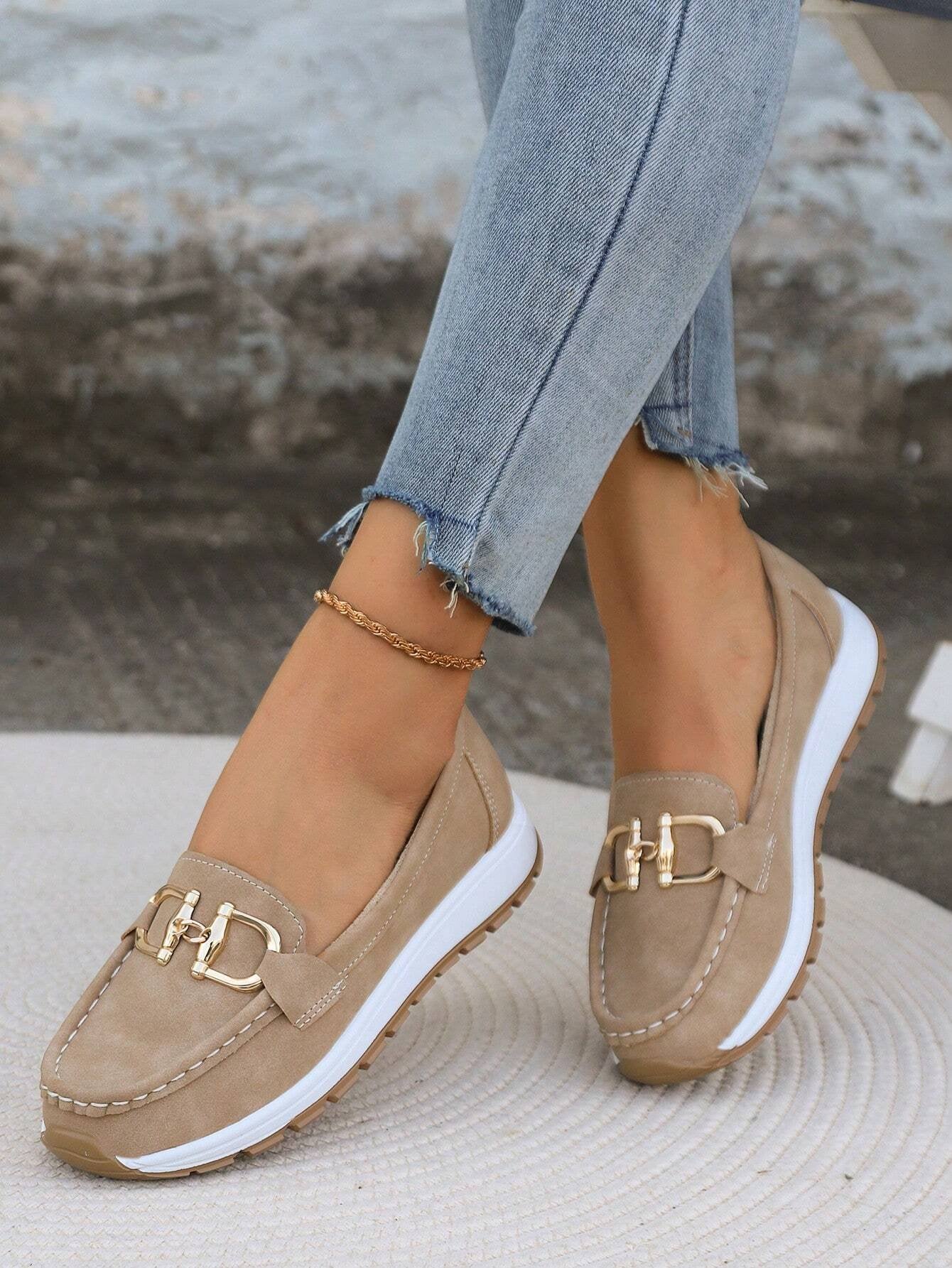 Produktbild – Emma – Damens Platta Loafers Slip-On Spänne Komfort Gångskor
