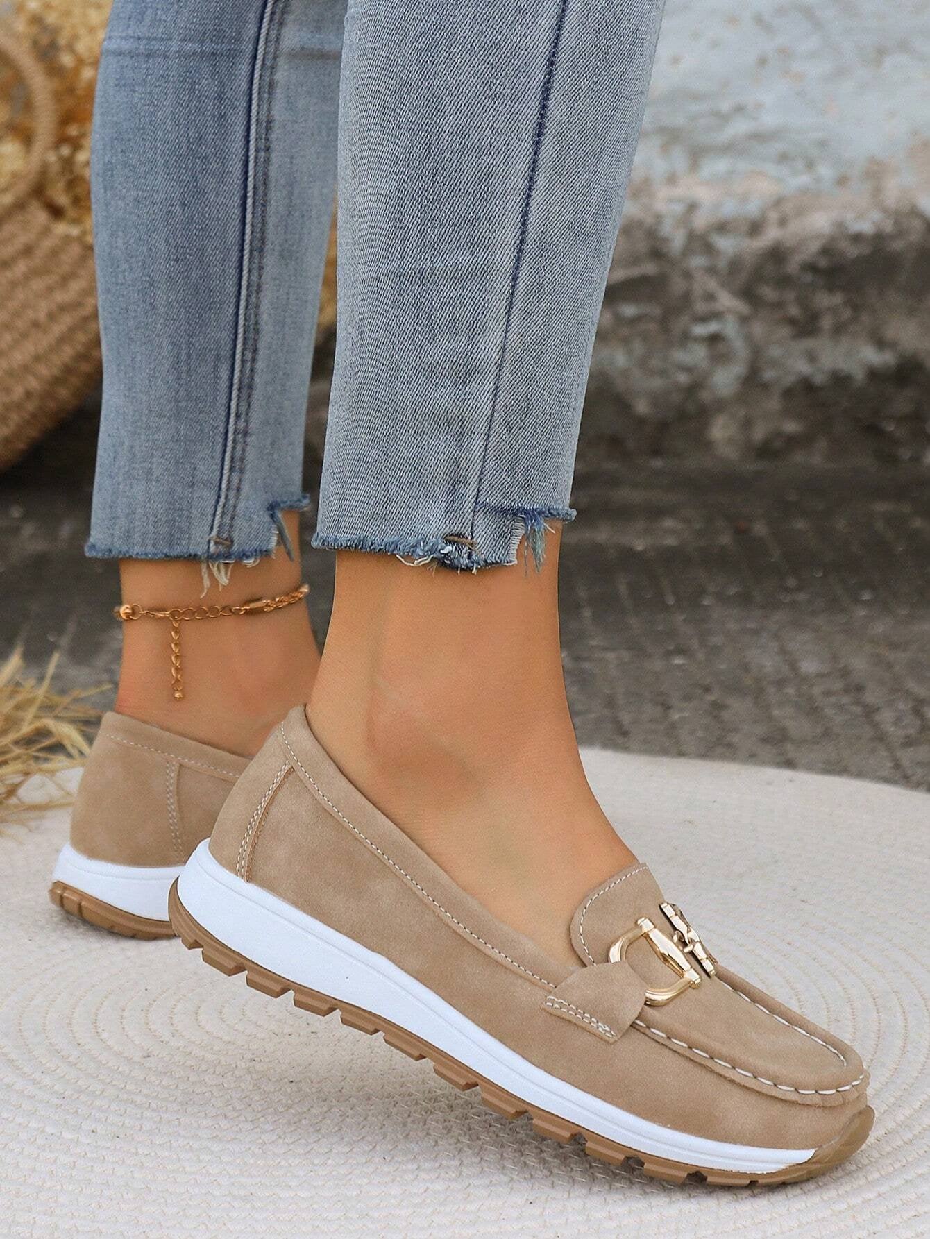 Produktbild – Emma – Damens Platta Loafers Slip-On Spänne Komfort Gångskor