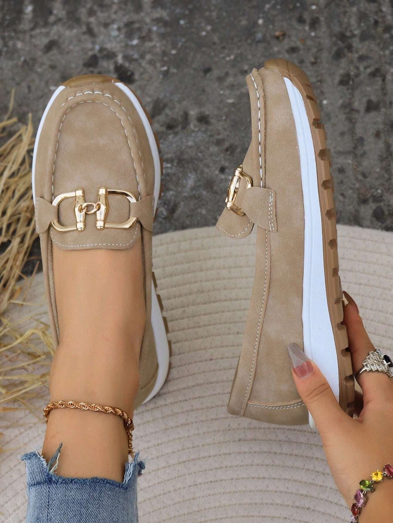 Produktbild – Emma – Damens Platta Loafers Slip-On Spänne Komfort Gångskor