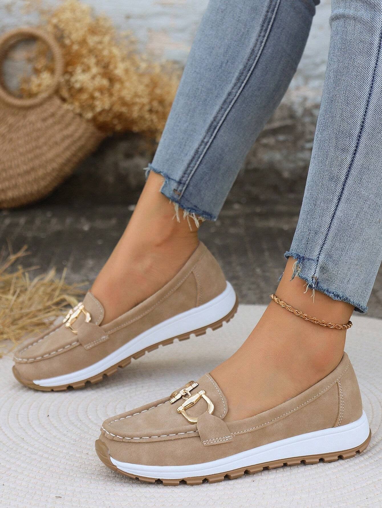 Produktbild – Emma – Damens Platta Loafers Slip-On Spänne Komfort Gångskor