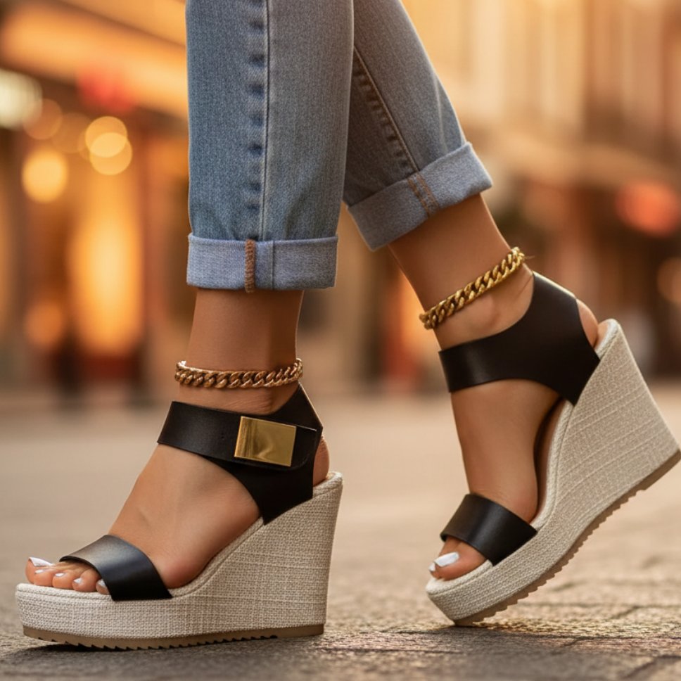 Produktbild – Harper – Kvinnors Plattform Wedge Sandaler Ankelrem Ortopediska