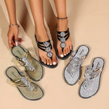 Produktbild – Harper – Dam Rhinestone T-Strap Platta Sandaler Slip-On