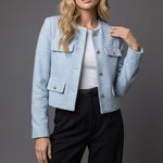 Produktbild – Victoria – Dam Tweed Cropped Blazer Rund Hals Guldknappar