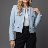 Produktbild – Victoria – Dam Tweed Cropped Blazer Rund Hals Guldknappar