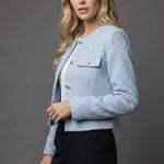 Produktbild – Victoria – Dam Tweed Cropped Blazer Rund Hals Guldknappar
