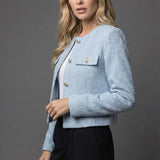 Produktbild – Victoria – Dam Tweed Cropped Blazer Rund Hals Guldknappar