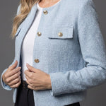 Produktbild – Victoria – Dam Tweed Cropped Blazer Rund Hals Guldknappar