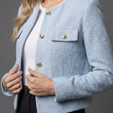 Produktbild – Victoria – Dam Tweed Cropped Blazer Rund Hals Guldknappar