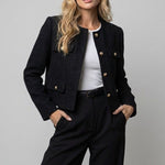 Produktbild – Victoria – Dam Tweed Cropped Blazer Rund Hals Guldknappar