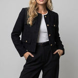 Produktbild – Victoria – Dam Tweed Cropped Blazer Rund Hals Guldknappar