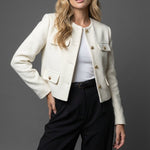 Produktbild – Victoria – Dam Tweed Cropped Blazer Rund Hals Guldknappar