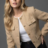 Produktbild – Victoria – Dam Tweed Cropped Blazer Rund Hals Guldknappar