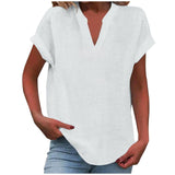 Produktbild – Mia – Dam V-ringad Blus Avslappnad Passform Kort Ärmar