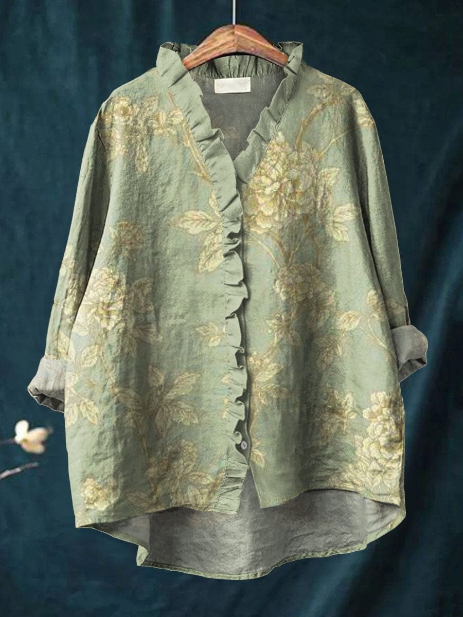 Produktbild – Victoria – Blommig vintageinspirerad med volang blus