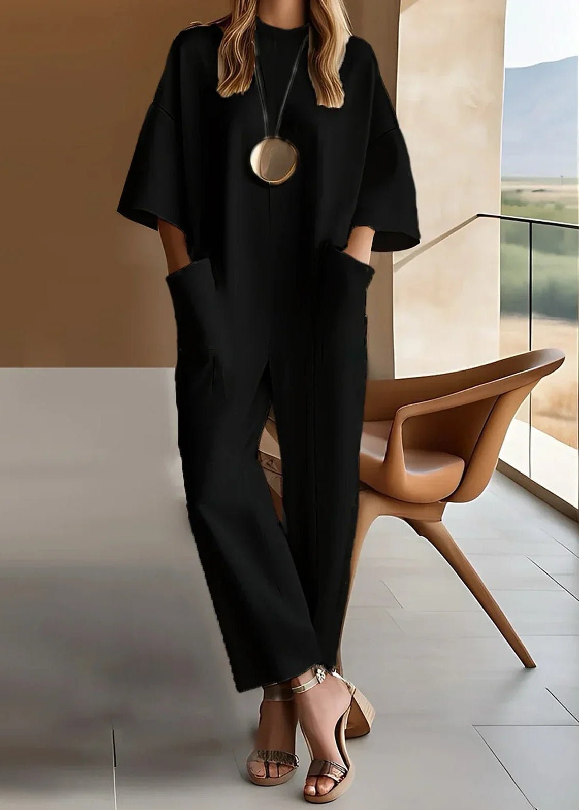 Produktbild – Grace – Kvinnors Vida Byxor Jumpsuit Lång Ärmar Crew Neck